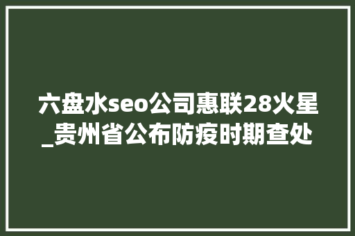 六盘水seo公司惠联28火星_贵州省公布防疫时期查处的第八批违法范例案件