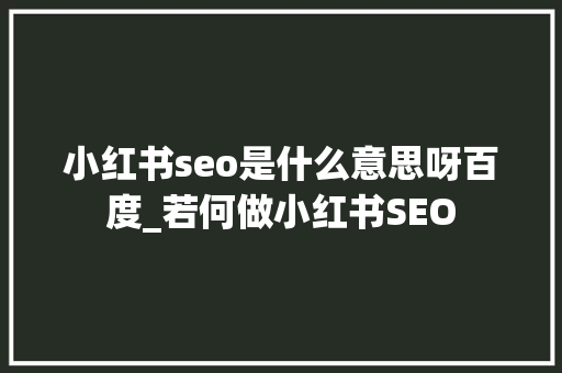 小红书seo是什么意思呀百度_若何做小红书SEO 小红书seo是什么意思呀百度_若何做小红书SEO 百度SEO
