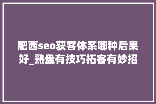 肥西seo获客体系哪种后果好_熟盘有技巧拓客有妙招合作有共赢合肥链家小白成精记 肥西seo获客体系哪种后果好_熟盘有技巧拓客有妙招合作有共赢合肥链家小白成精记 网站建设公司