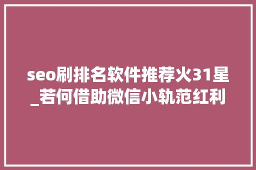seo刷排名软件推荐火31星_若何借助微信小轨范红利期挣到第一桶金 seo刷排名软件推荐火31星_若何借助微信小轨范红利期挣到第一桶金 百度SEO