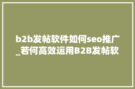 b2b发帖软件如何seo推广_若何高效运用B2B发帖软件提升企业收集营销效果