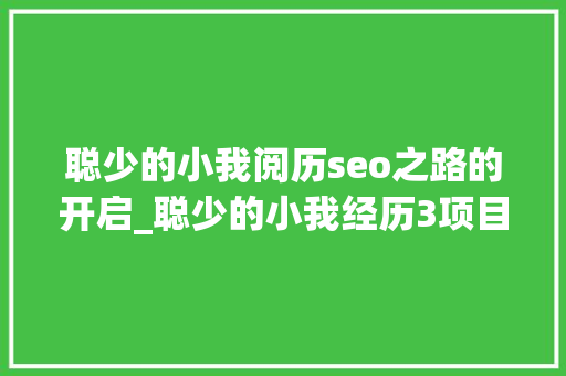 聪少的小我阅历seo之路的开启_聪少的小我经历3项目经验总结 聪少的小我阅历seo之路的开启_聪少的小我经历3项目经验总结 网站建设公司