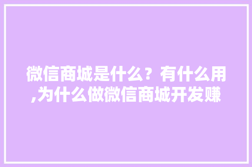 微信商城是什么？有什么用,为什么做微信商城开发赚钱。 微信商城是什么？有什么用,为什么做微信商城开发赚钱。 神马SEO