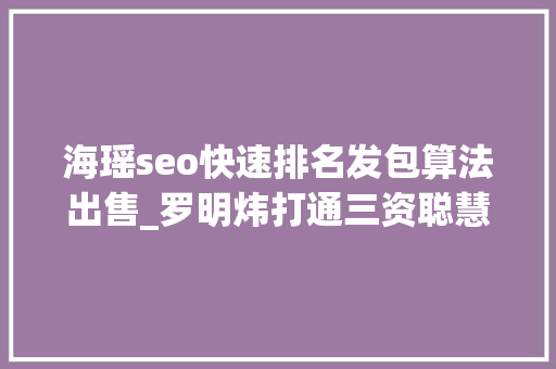 海瑶seo快速排名发包算法出售_罗明炜打通三资聪慧监管最后一百米