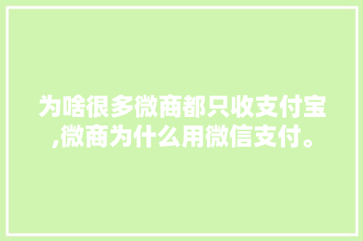 为啥很多微商都只收支付宝,微商为什么用微信支付。 为啥很多微商都只收支付宝,微商为什么用微信支付。 搜狗SEO