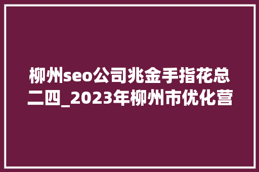 柳州seo公司兆金手指花总二四_2023年柳州市优化营商情形新闻宣告会看看哪些常识产权工作成效进行了宣告↓↓↓