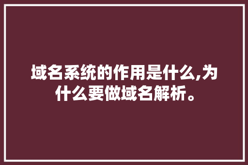 域名系统的作用是什么,为什么要做域名解析。 域名系统的作用是什么,为什么要做域名解析。 必应SEO