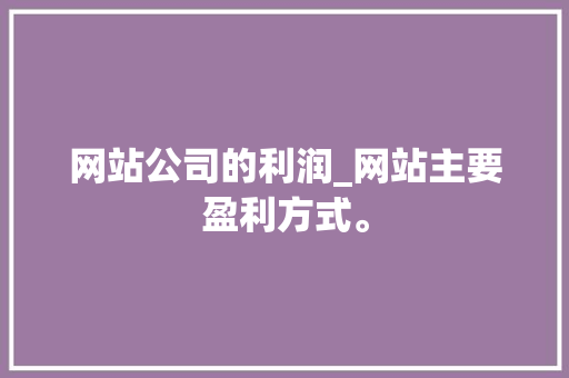 网站公司的利润_网站主要盈利方式。