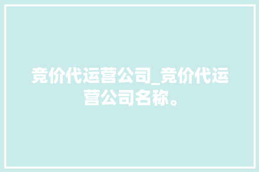 竞价代运营公司_竞价代运营公司名称。