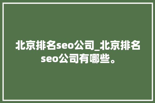 北京排名seo公司_北京排名seo公司有哪些。