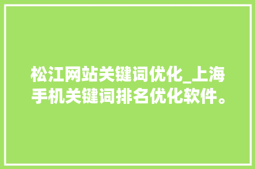 松江网站关键词优化_上海手机关键词排名优化软件。 松江网站关键词优化_上海手机关键词排名优化软件。 SEO关键词