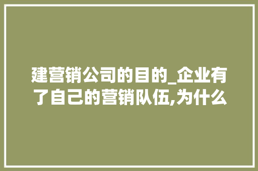 建营销公司的目的_企业有了自己的营销队伍,为什么还要建设营销渠道?。 建营销公司的目的_企业有了自己的营销队伍,为什么还要建设营销渠道?。 网站建设公司