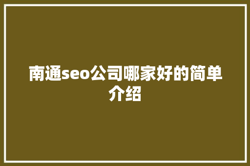 南通seo公司哪家好的简单介绍 南通seo公司哪家好的简单介绍 网站建设公司