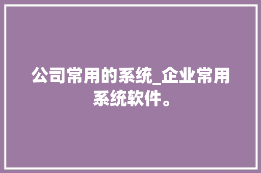 公司常用的系统_企业常用系统软件。