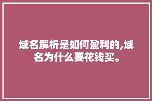 域名解析是如何盈利的,域名为什么要花钱买。 域名解析是如何盈利的,域名为什么要花钱买。 搜狗SEO