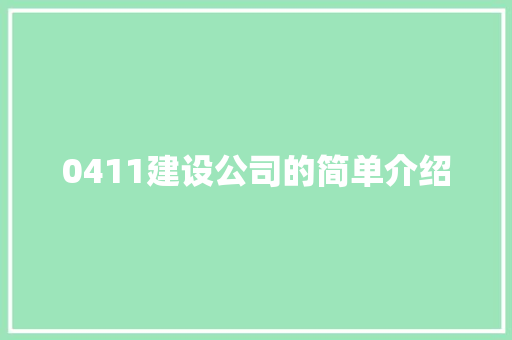 0411建设公司的简单介绍