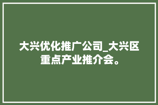 大兴优化推广公司_大兴区重点产业推介会。