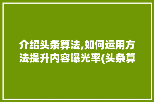 介绍头条算法,如何运用方法提升内容曝光率(头条算法和方法)