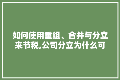如何使用重组、合并与分立来节税,公司分立为什么可以避税呢。