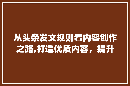 从头条发文规则看内容创作之路,打造优质内容，提升传播力(头条发文的规则) 从头条发文规则看内容创作之路,打造优质内容，提升传播力(头条发文的规则) 搜狗SEO