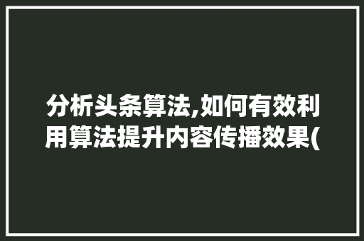 分析头条算法,如何有效利用算法提升内容传播效果(头条算法有用吗)