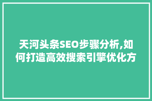 天河头条SEO步骤分析,如何打造高效搜索引擎优化方法(天河头条seo) 天河头条SEO步骤分析,如何打造高效搜索引擎优化方法(天河头条seo) 网站建设公司