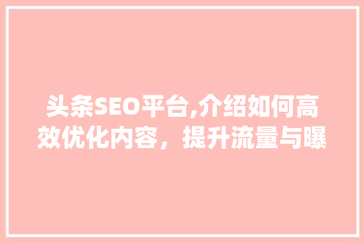 头条SEO平台,介绍如何高效优化内容，提升流量与曝光度(头条seo平台)