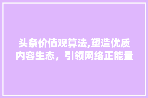 头条价值观算法,塑造优质内容生态，引领网络正能量(头条价值观算法)