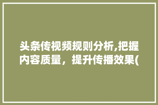 头条传视频规则分析,把握内容质量，提升传播效果(头条传视频规则)