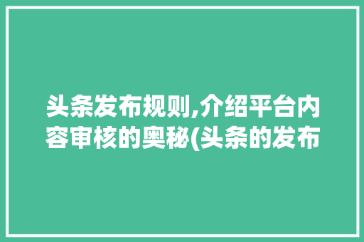 头条发布规则,介绍平台内容审核的奥秘(头条的发布规则)