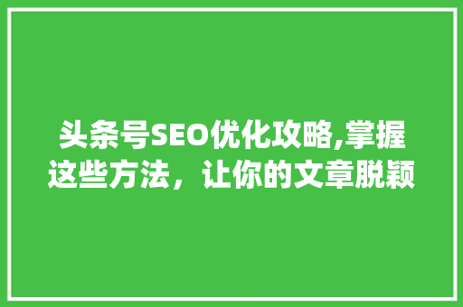 头条号SEO优化攻略,掌握这些方法,让你的文章脱颖而出!(头条号做seo) 网站建设公司 头条号SEO优化攻略,掌握这些方法,让你的文章脱颖而出!(头条号做seo) 头条号SEO优化攻略,掌握这些方法,让你的文章脱颖而出!(头条号做seo) 网站建设公司