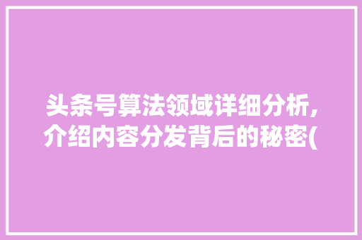 头条号算法领域详细分析,介绍内容分发背后的秘密(头条号算法领域)