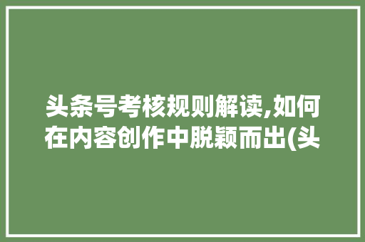 头条号考核规则解读,如何在内容创作中脱颖而出(头条号考核规则) 头条号考核规则解读,如何在内容创作中脱颖而出(头条号考核规则) 搜狗SEO