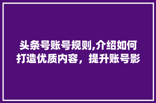 头条号账号规则,介绍如何打造优质内容，提升账号影响力(头条号账号规则)