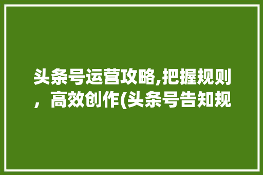 头条号运营攻略,把握规则，高效创作(头条号告知规则)