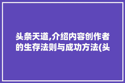 头条天道,介绍内容创作者的生存法则与成功方法(头条天道的规则)
