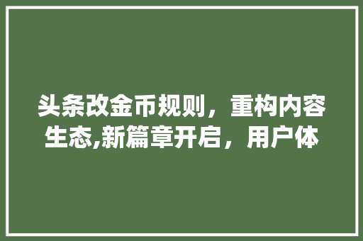 头条改金币规则，重构内容生态,新篇章开启，用户体验与创作者收益双赢(头条改金币规则)