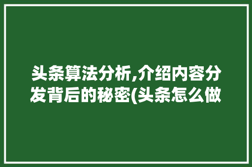 头条算法分析,介绍内容分发背后的秘密(头条怎么做算法) 头条算法分析,介绍内容分发背后的秘密(头条怎么做算法) 百度SEO
