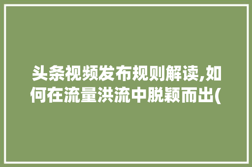 头条视频发布规则解读,如何在流量洪流中脱颖而出(发头条视频规则) 头条视频发布规则解读,如何在流量洪流中脱颖而出(发头条视频规则) 必应SEO