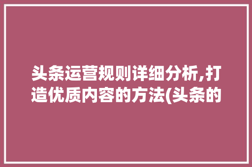 头条运营规则详细分析,打造优质内容的方法(头条的运营规则) 头条运营规则详细分析,打造优质内容的方法(头条的运营规则) 百度SEO