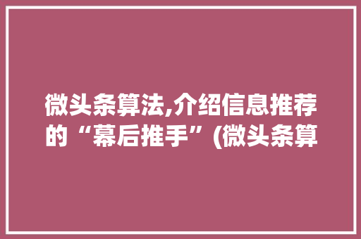 微头条算法,介绍信息推荐的“幕后推手”(微头条算法推荐) 微头条算法,介绍信息推荐的“幕后推手”(微头条算法推荐) 网站建设公司