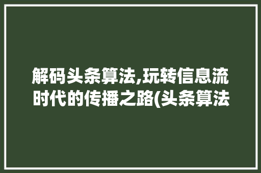 解码头条算法,玩转信息流时代的传播之路(头条算法怎么玩) 解码头条算法,玩转信息流时代的传播之路(头条算法怎么玩) 网站建设公司