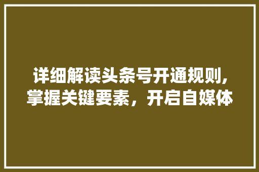 详细解读头条号开通规则,掌握关键要素，开启自媒体之旅(开通头条号规则) 详细解读头条号开通规则,掌握关键要素，开启自媒体之旅(开通头条号规则) 网站建设公司