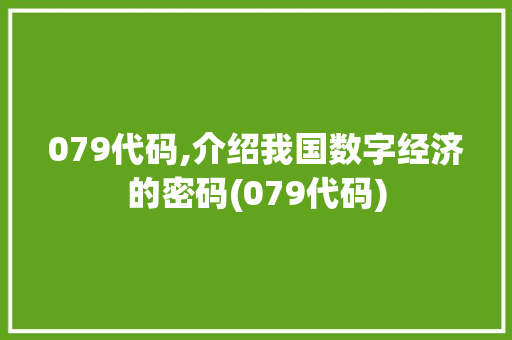079代码,介绍我国数字经济的密码(079代码) 079代码,介绍我国数字经济的密码(079代码) 网站建设公司