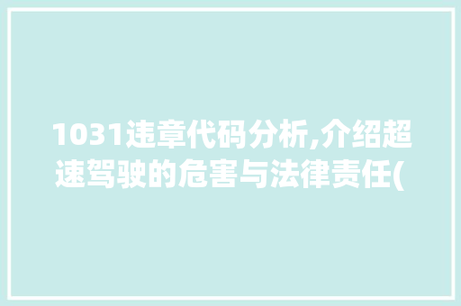 1031违章代码分析,介绍超速驾驶的危害与法律责任(1031违章代码解释) 1031违章代码分析,介绍超速驾驶的危害与法律责任(1031违章代码解释) SEO关键词