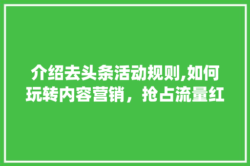 介绍去头条活动规则,如何玩转内容营销，抢占流量红利(去头条活动规则) 介绍去头条活动规则,如何玩转内容营销，抢占流量红利(去头条活动规则) 神马SEO