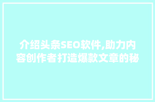 介绍头条SEO软件,助力内容创作者打造爆款文章的秘密武器(头条seo软件)