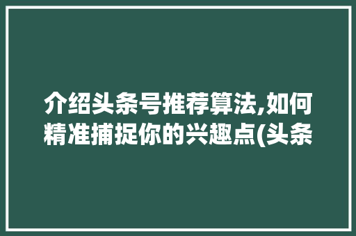介绍头条号推荐算法,如何精准捕捉你的兴趣点(头条号推荐算法)
