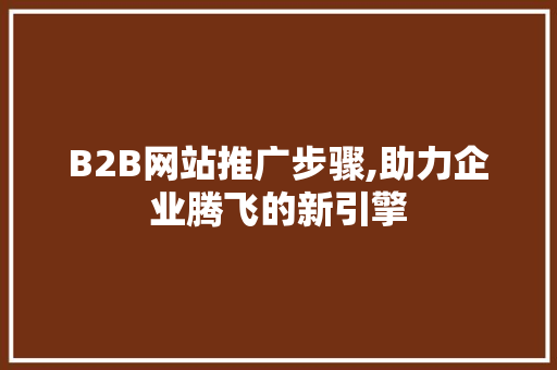 B2B网站推广步骤,助力企业腾飞的新引擎