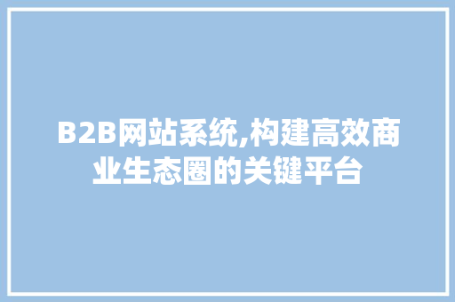 B2B网站系统,构建高效商业生态圈的关键平台